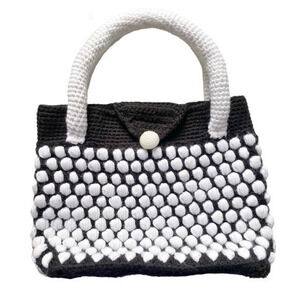 Handmade Crochet Black and White Spotted Small Tote Bag with‎ Pearl Button